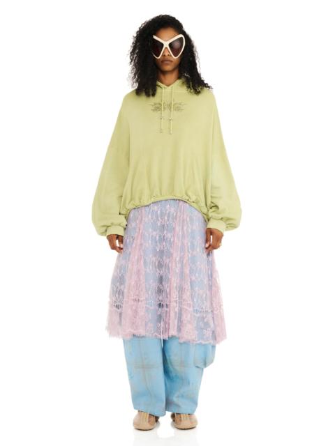 Collina Strada OLIVE RHINESTONE GATHERED HOODIE