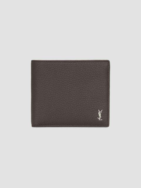 SAINT LAURENT Men's Tiny Cassandre Wallet with Coin Purse in Grained Leather - Urban Grey