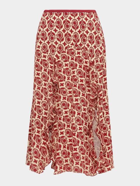 DIANE VON FURSTENBERG Heavenly Floral-Print Ruffle Midi Skirt