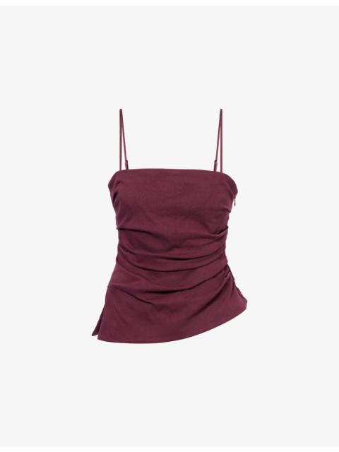 SIMKHAI Emerson Ruched Cotton-Blend Bustier Top