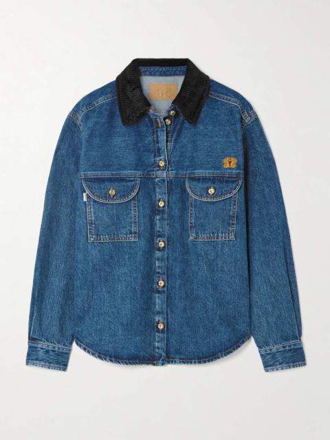 BLAZÉ MILANO Nariida Senner corduroy-trimmed embroidered denim shirt