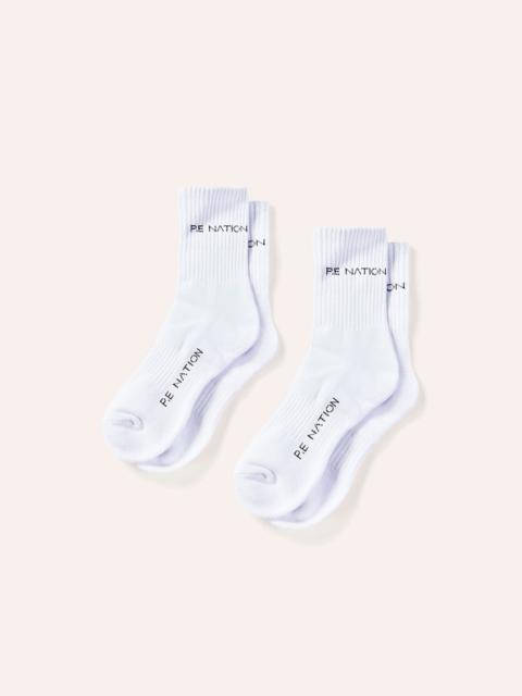 P.E NATION SIGNATURE SOCKS 2 PACK IN WHITE