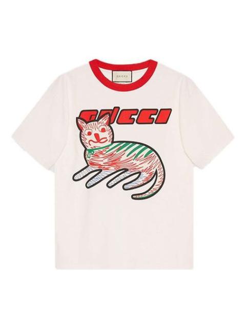 Gucci Cat Print Oversize T-shirt 'off white' 616036-XJCVU-9125