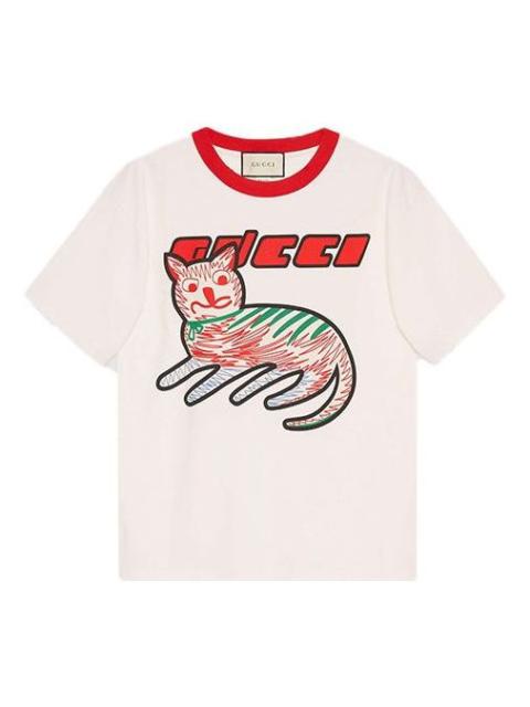 GUCCI Gucci Cat Print Oversize T-shirt 'off white' 616036-XJCVU-9125