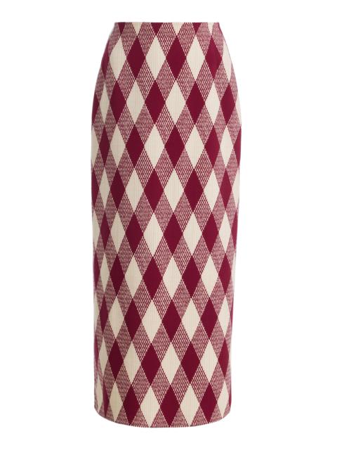 Oscar de la Renta Argyle Wool-Blend Midi Pencil Skirt red