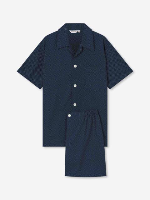Derek Rose Men's Short Pajamas Cotton Batiste Navy Pin Dot Print