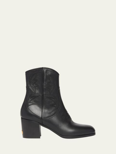 Valentino 40mm Bard Embroidered Leather Ankle Boots