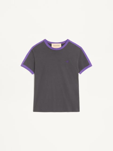 Valentino VALENTINO COTTON T-SHIRT WITH CREW NECK, CONTRASTING SIDE BANDS AND VLOGO EMBROIDERY