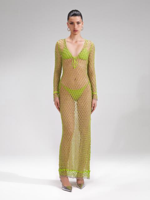 Green Beaded Fishnet Midi Dress
