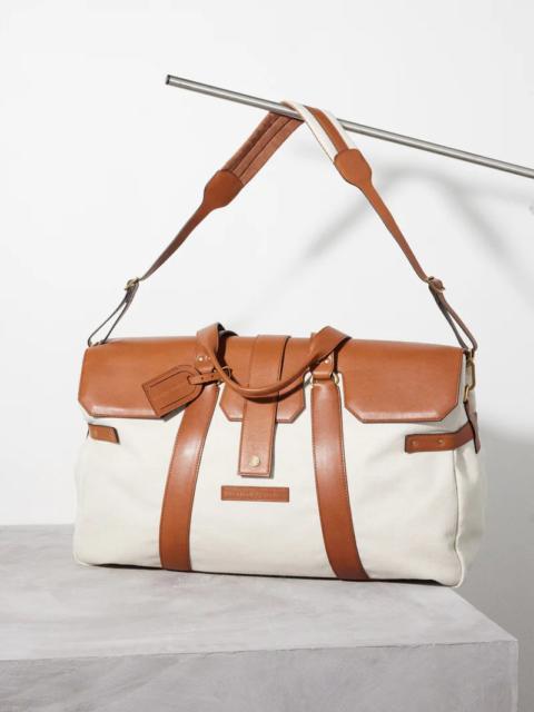 Leather-trim cotton-blend holdall