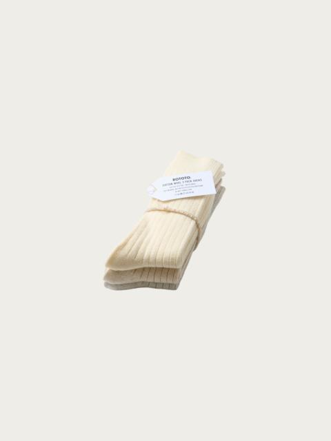 ROTOTO® Cotton Wool Ribbed Crew 3 Pack Socks - Ivory Tones