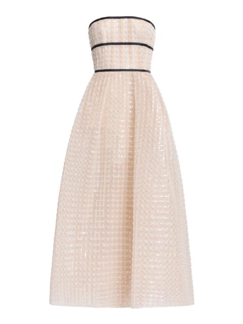 ELIE SAAB Sequined Mesh Midi Dress white