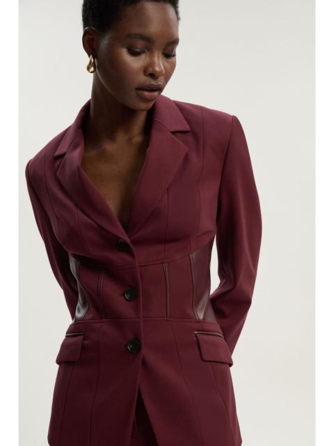 KAREN MILLEN Ponte And Pu Mix Waist Seam Detail Tailored Single Breasted Blazer