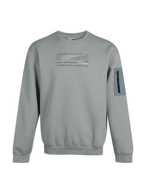 PUMA PUMA Living Series Sports Fleece Lined Stay Warm Round Neck Knit Pullover Gray Green 530291-49