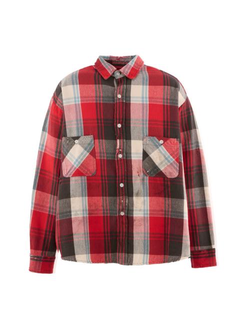 SAINT M×××××× FLANNEL SHIRT/CHECK+GRAY / RED/GRY