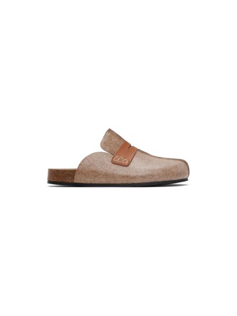 Beige Laminated Felt Loafer Mules