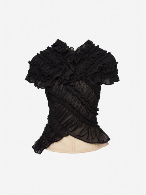 MAGDA BUTRYM Ruched cotton short sleeve blouse in black