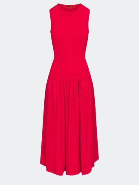 SIMONMILLER Yanez Poplin Combo Dress in Cherry Red