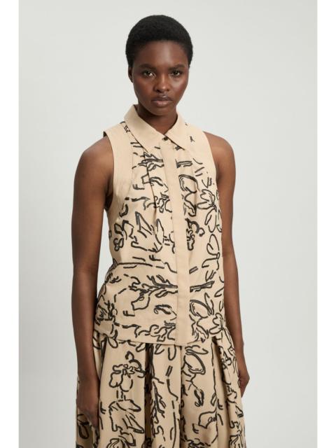 KAREN MILLEN Linen Matte Sequin Collared Top