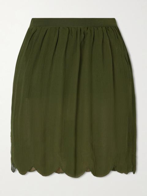 BODE Mab Scalloped Gathered Silk-crepon Mini Skirt
