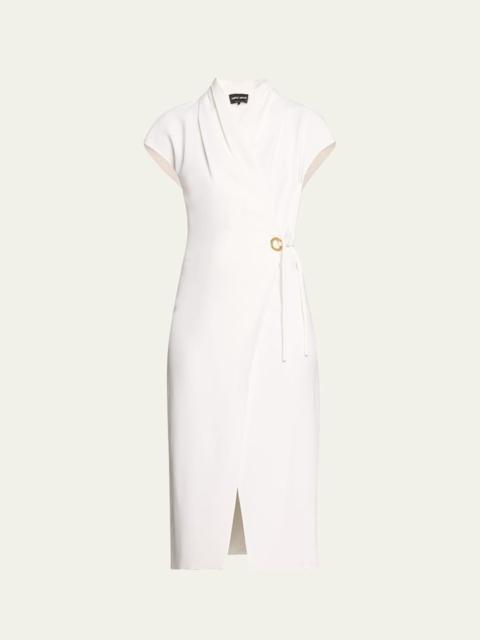 GIORGIO ARMANI Silk Wrap Midi Dress wIth Tie Detail