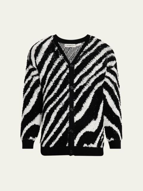 ZANKOV Men's Intarsia Zebra Cardigan