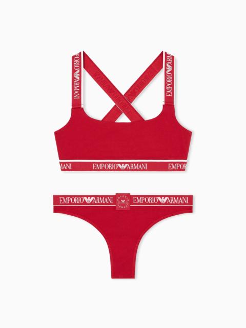 ASV ICONIC ORGANIC-COTTON BRALETTE AND BRAZILIAN BRIEFS SET WITH LOGO BAND