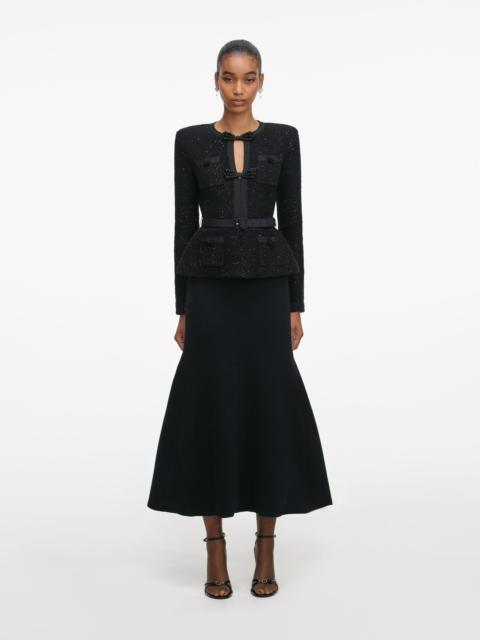 self-portrait Black Sequin Knit Tailored Midi Dress