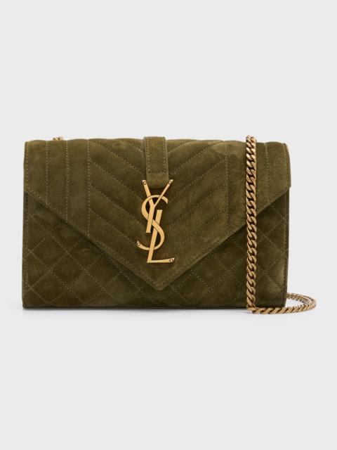 SAINT LAURENT Envelope Triquilt Small YSL Shoulder Bag in Suede