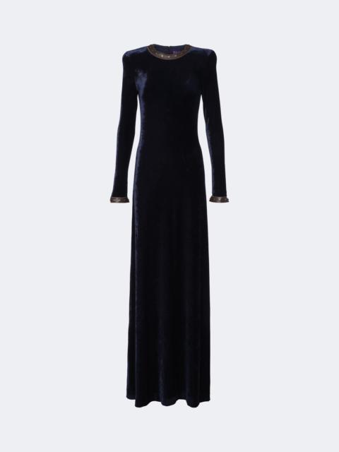 Ralph Lauren Nancie leather-trimmed velour gown