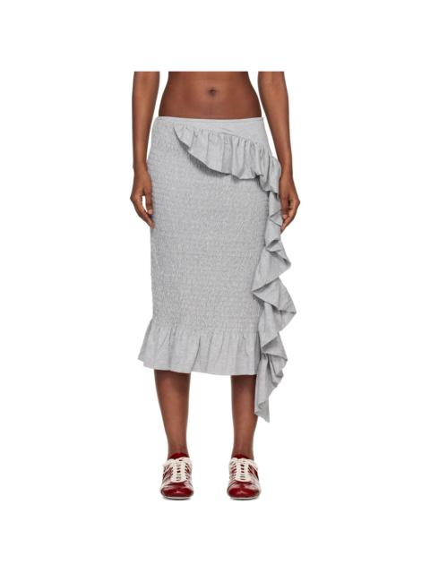 Dries Van Noten Gray Shirred Ruffle Midi Skirt