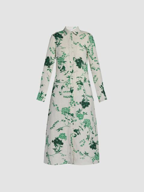 Erdem FLORAL PRINT LINEN TIE-WAISTED MIDI DRESS
