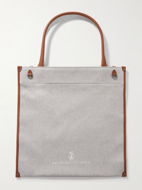 Brunello Cucinelli Leather-trimmed canvas tote Gray