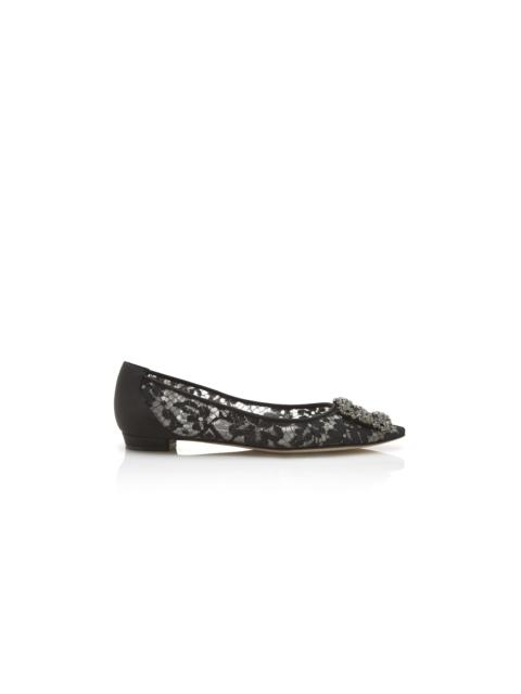 Black Lace Jewel Buckle Flat Shoes