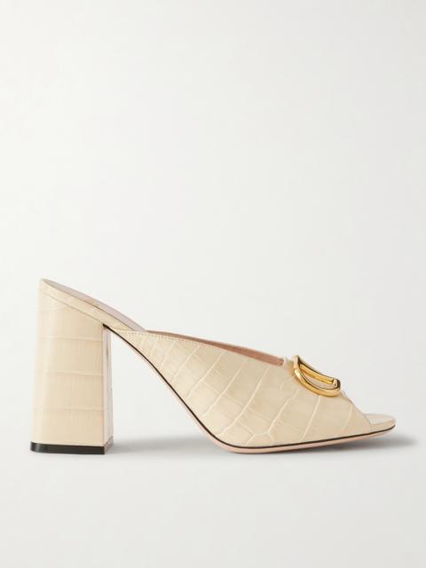 Valentino Vlogo Embellished Croc-effect Leather Mules