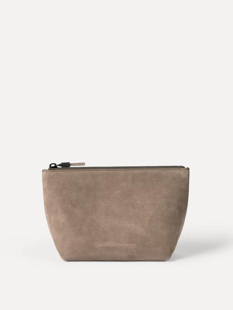 Brunello Cucinelli Suede pouch with shiny zipper pull