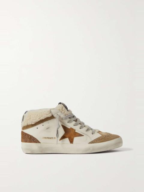 Mid Star shearling-lined distressed leather and suede sneakers