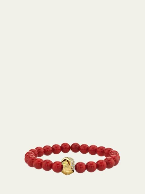 SYDNEY EVAN 14K Diamond Tri-Linked Rondelle on Red Jade Stretch Bracelet