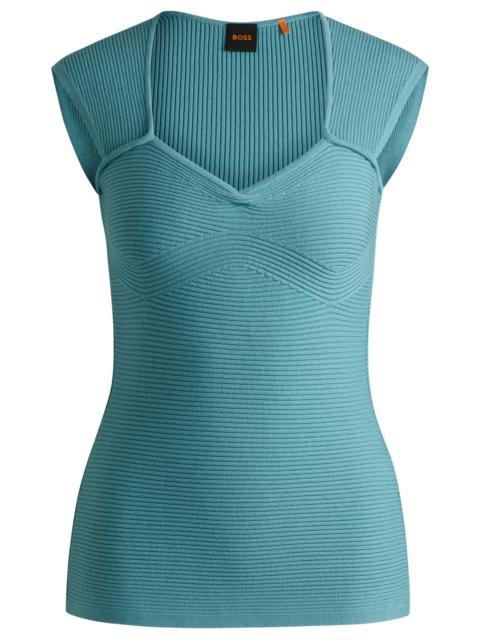 SLEEVELESS TOP IN STRETCH FABRIC WITH MIXED RIBBING