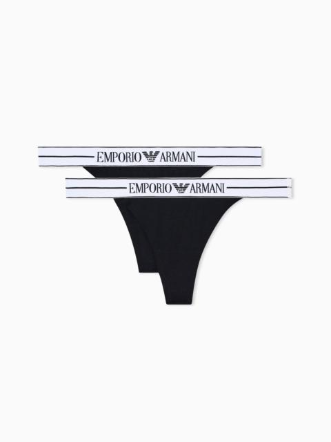 EMPORIO ARMANI TWO-PACK OF ASV ORGANIC-COTTON THONGS WITH LOGO WAISTBAND