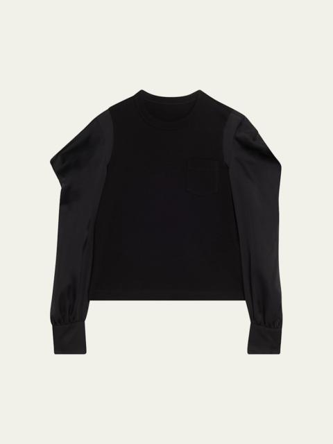 sacai Satin Ruffle Sleeve Cotton Jersey T-Shirt