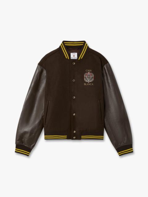 CASABLANCA Brown Celestial Pyramid Wool & Leather Varsity Jacket