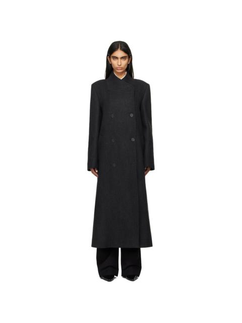 Gray Folded Collar Double Breasted Coat