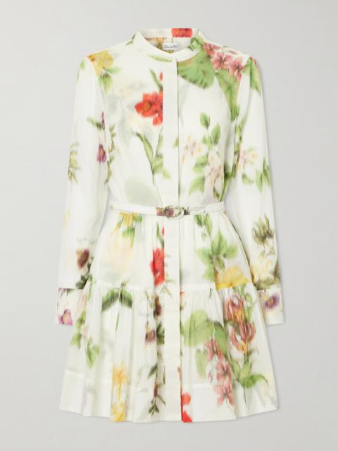 Oscar de la Renta Belted Floral-print Cotton-voile Mini Dress