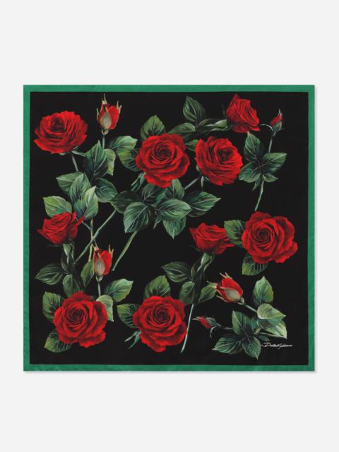 Twill scarf with red rose print (50 x 50)
