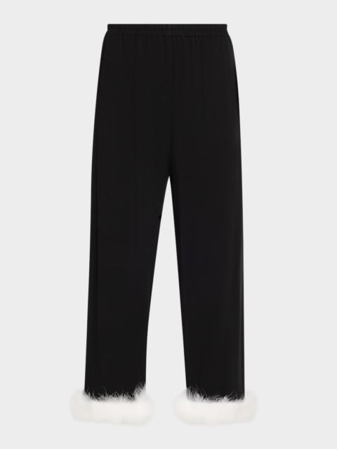 SLEEPER Cropped Feather-Cuff Viscose Pants