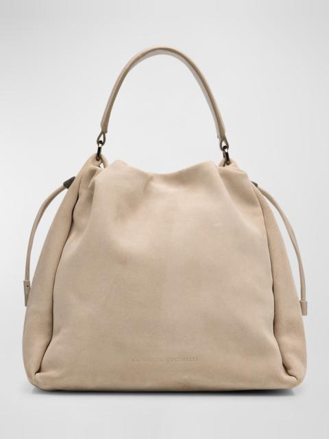 Brunello Cucinelli Medium Drawstring Suede Top-Handle Bag