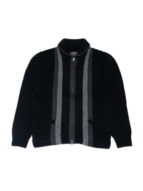 BEAMS PLUS Full Zip Shawl Collar Knit Black
