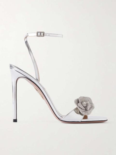 AQUAZZURA Crystal Orchid 105 appliquéd crystal-embellished mirrored-leather sandals