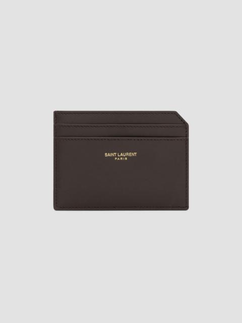SAINT LAURENT Men's Open Card Case in Two-Tone Smooth Leather - Dark Chocolate Bordeaux